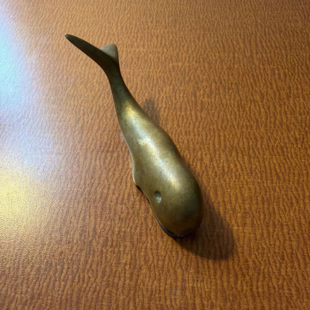 Vintage Solid Brass Whale Paperweight 3.5